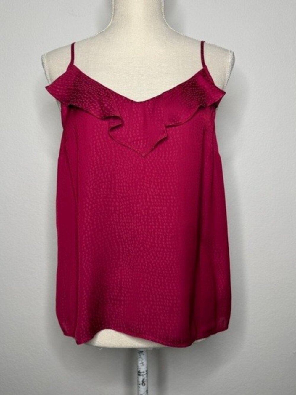 Paige Polyester Ruffle Spotted Camisole Adjustable Strap Magenta S